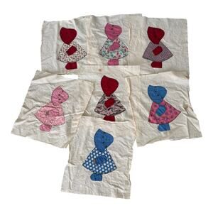 Vintage Sunbonnet Sue Quilt Blocks Hand Appliqué Folk Art Fabric Lot 7pcs